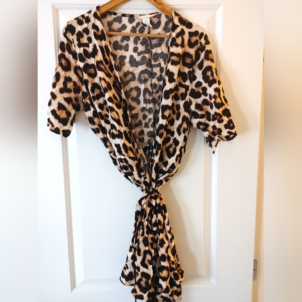 H&M Leopard Print Tie-Front Wrap Top/Dress ~ Size XL